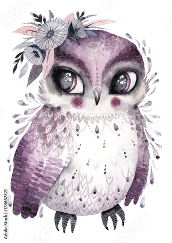 aquarell-eule-mit-blumen-ubergeben-sie-gezogene-illustration-mit-vogel-in-boho-art-bedruckbare-post-postkarte