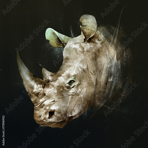 Obraz na płótnie colored drawing of the muzzle of the Rhino on the side