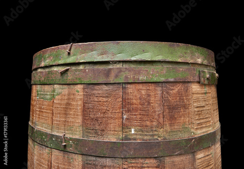 Detail of a Textured wooden and iron brewery barrel