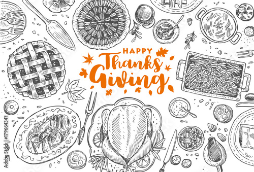 Hand drawn Thanksgiving dinner, Vector Illustration © rexandpan