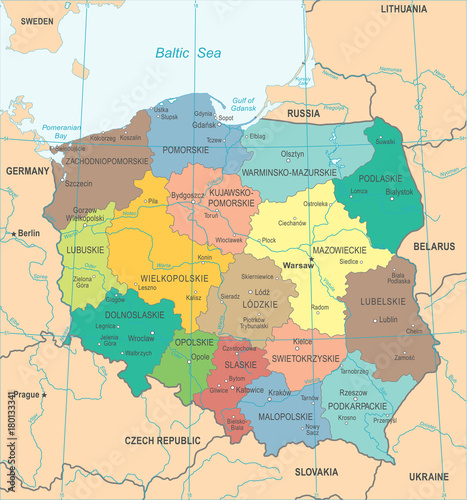 Obraz Fotograficzny Poland Map - Detailed Vector Illustration