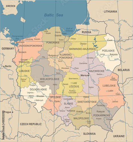 Obraz na płótnie Poland Map - Vintage Vector Illustration