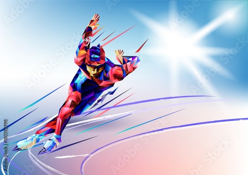 ilustracji-wektorowych-niebieskie-tlo-w-geometrycznym-trojkacie-stylu-xxiii-zimowe-gry-olympic-sportowiec-speedskater-lyzwiarstwo-szybkie-lodowisko-arena-z-trojkata-sylwetke