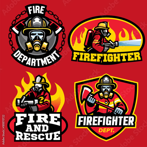 set of firefighter badge design