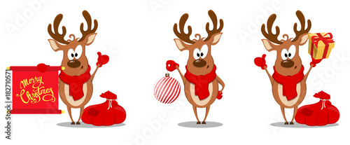 Merry Christmas greeting card with funny reindeer © vectorkif