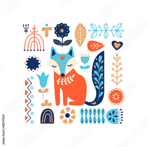 nordic-ozdoby-wzor-sztuki-ludowej-skandynawski-styl-lesne-i-lesne-kwiaty-ilustracji-wektorowych