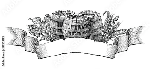 Obraz na płótnie Beer label hand drawing vintage engraving style on white background