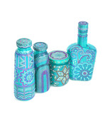 many different bottles, painted dot painted on isolated background. 