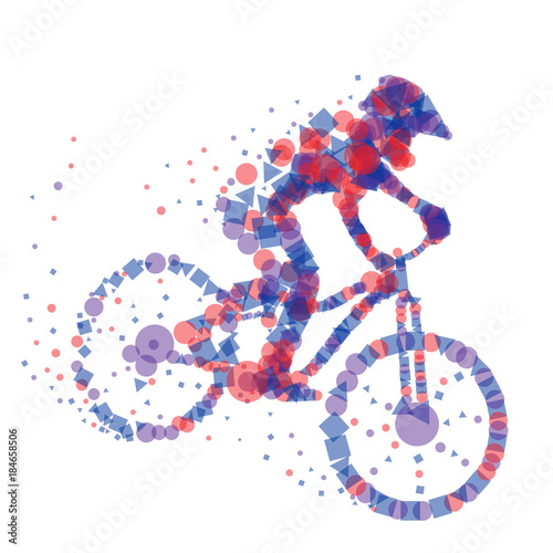 Obraz na płótnie Mountain biker, silhouette of abstract vector bicyclist.
