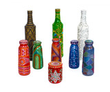 many different bottles, painted dot painted on isolated background. 
