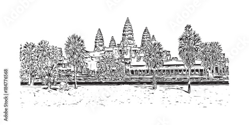 Angkor Wat Temple Cambodia Hand Drawn Sketch Illustration In Vector Buy Photos Ap Images 5790