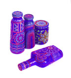 many different bottles, painted dot painted on isolated background. 