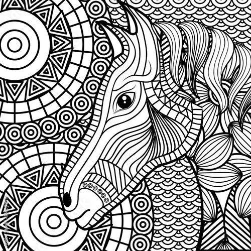 Obraz na płótnie adult coloring monochrome horse drawing vector illustration design
