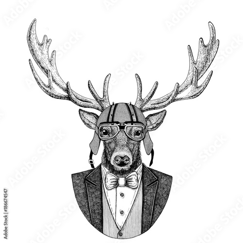 deer-animal-wearing-jacket-with-bow-tie-and-biker-helmet-or-aviatior-helmet-elegant-biker-motorcycle-rider-aviator-image-for-tattoo-t-shirt-emblem-badge-logo-patch