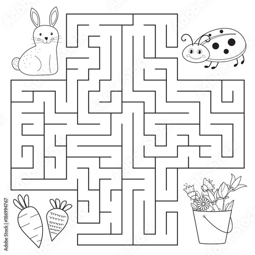 Help Bunny And Ladybug Find Way Spring Education Maze For Preschool Children Coloring Page
