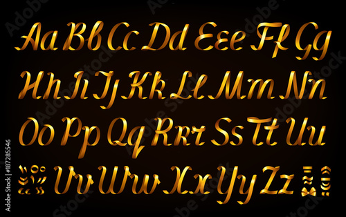 Golden Ribbon Alphabet On Black Background Photos Ap Images Golden Ribbon Alphabet On Black Background