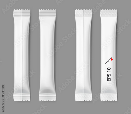 Universal mockups of blank packaging sticks. Vector illustration isolated on gray background, ready and simple to use for your design. The mock-up will make the presentation look realistic possible.