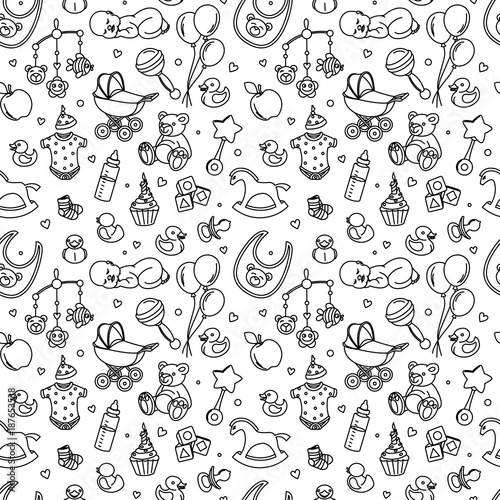 Newborn Baby Shower Seamless Pattern For Textile Print Greeting