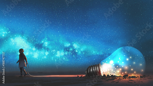 boy-pulled-the-big-bulb-half-buried-in-the-ground-against-night-sky-with-stars-and-space-dust-digital-art-style-illustraation-painting