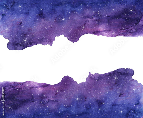 Watercolor night sky background with stars. cosmic layout with space for text.
