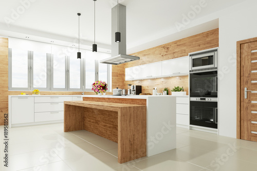 Helle Wohnküche mit freistehender Arbeitsplatte © Robert Kneschke