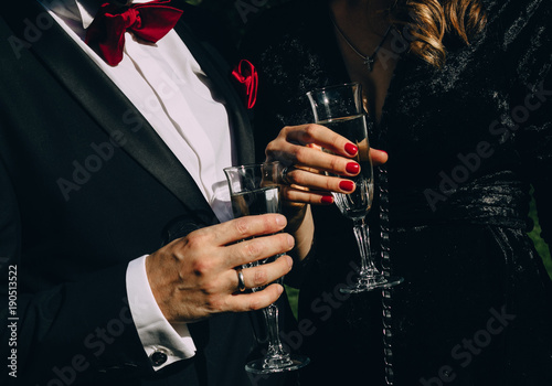 party champagne style black clothes red accessories © yuriy