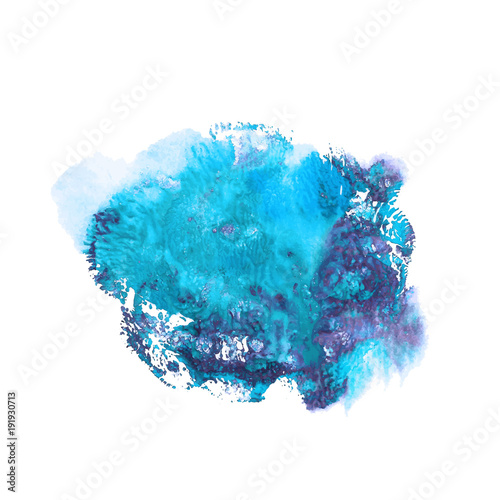 Abstract acrylic paint monotyped spot. Blue and violet bright colors. Vector illustration isolated on white background. Coral shaped imprint.