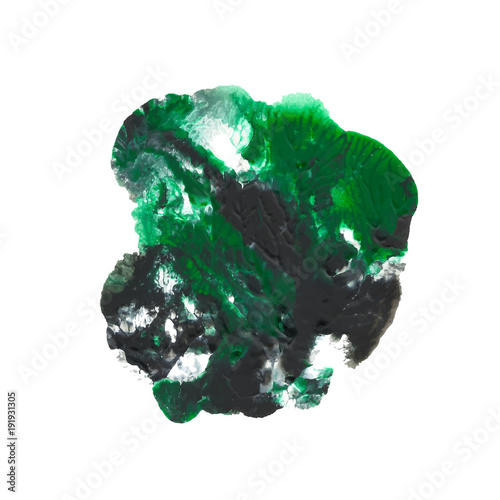 Abstract acrylic paint monotyped spot. Green, emerald, black bright colors. Vector illustration isolated on white background.