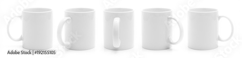 Set of different views of white cup isiolated on a white background