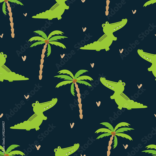 nahtloses-karikaturkrokodilmuster-vector-hintergrund-mit-alligatoren-und-palmen-babydruck-kinder-design