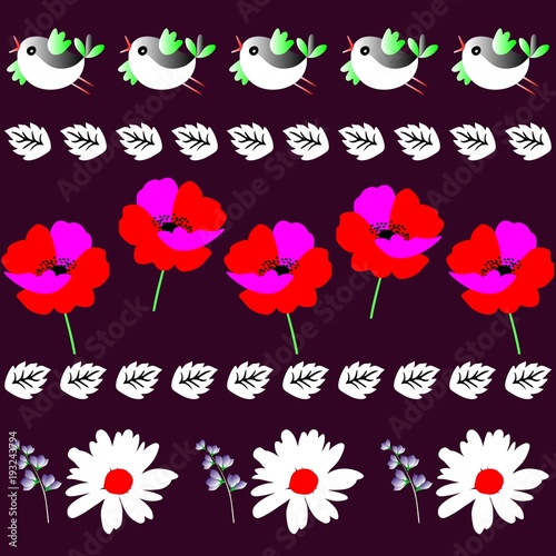 frontiere-sans-fin-avec-des-petits-oiseaux-droles-des-feuilles-des-coquelicots-et-des-marguerites-en-vecteur-imprimer-pour-le-tissu