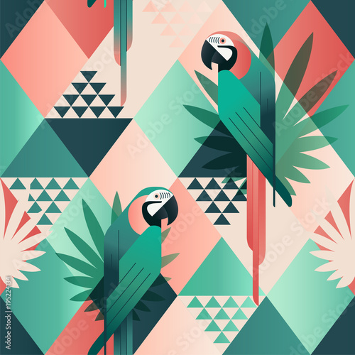 egzotyczny-plazowy-modny-bezszwowy-wzor-patchwork-ilustrujacy-kwiecisci-wektorowi-tropikalni-liscie-dzungla-czerwone-i-zielone-papugi-tapeta-wydruku-mozaiki-tla