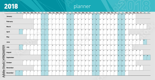 Yearly Wall Planner For The 2018 Year Sea Blue Color Code Yearly Wall Planner For The 2018 Year Sea Blue Color Code