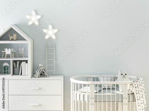 Mockup wall in child room 3d rendering © radmila85