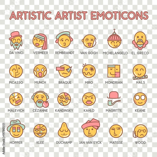 Emoticon artistic artist vector emoji Smile icon set for web © qpiii