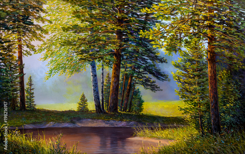 landscape-mountain-river-picture-oil-paints-on-a-canvas