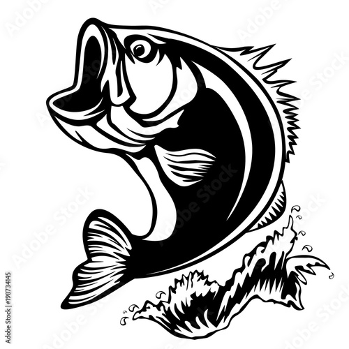 Download Fishing logo. Bass fish with rod club emblem. Fishing theme vector illustration. Isolated on ...