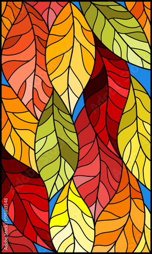 ilustracja-w-witrazu-stylu-z-kolorowymi-liscmi-na-blekitnym-tle