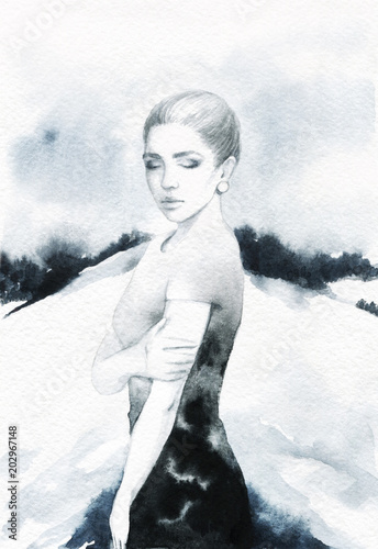 sliczna-kobieta-ilustracja-moda-malarstwo-akwarelowe