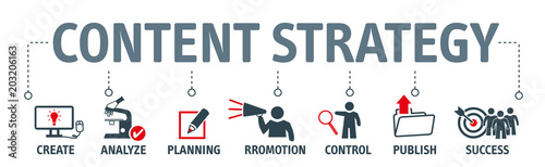 content strategy concept chart icons on banner © Trueffelpix