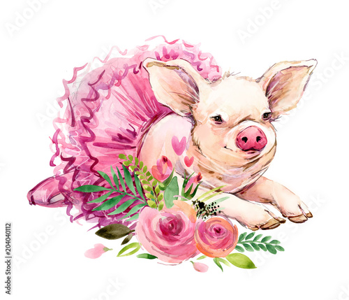 Cute pig watercolor illustration | Buy Photos | AP Images ...