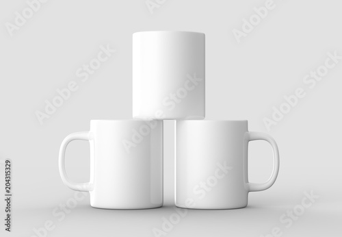 Mug mock up isolated on light gray background. 3D illustrating.