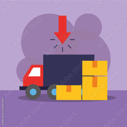 Delivery Truck And Cardboard Boxes Order Online Vector Illustration