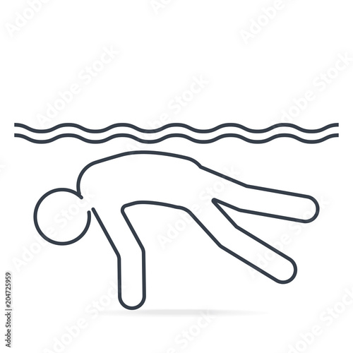 Drowning warning sign icon. Simple line illustration