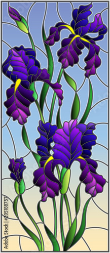 ilustracja-w-stylu-witrazu-z-fioletowy-bukiet-irysow-kwiaty-paki