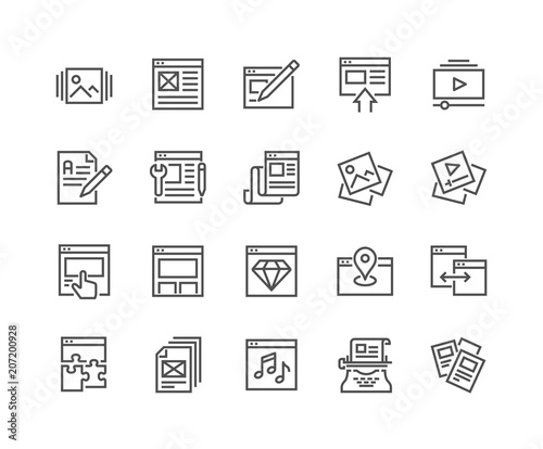 Simple Set of Web Content Related Vector Line Icons. Contains such Icons as Landing Page, Image and Video Gallery, Page Components and more. Editable Stroke. 48x48 Pixel Perfect. © davooda