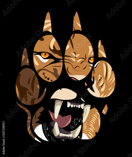 muzzle of a lion in a paw print
