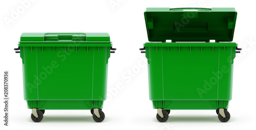 Open and closed green garbage container © mipan