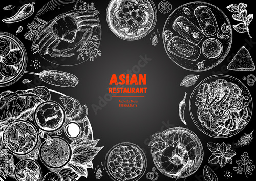 Asian Cuisine Sketch Collection Hand Drawn Vector Il Ration Food Menu Design Template Engraved Asian Cuisine Sketch Collection Hand Drawn Vector Il Ration Food Menu Design Template Engraved