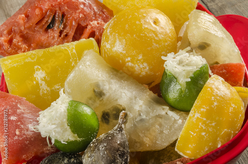 Mexican candied fruits . Colorful traditional assorted sweets